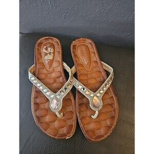 Jewel Embellished Sandals Princess Fairy Rhinestone Thong Womens Size 9